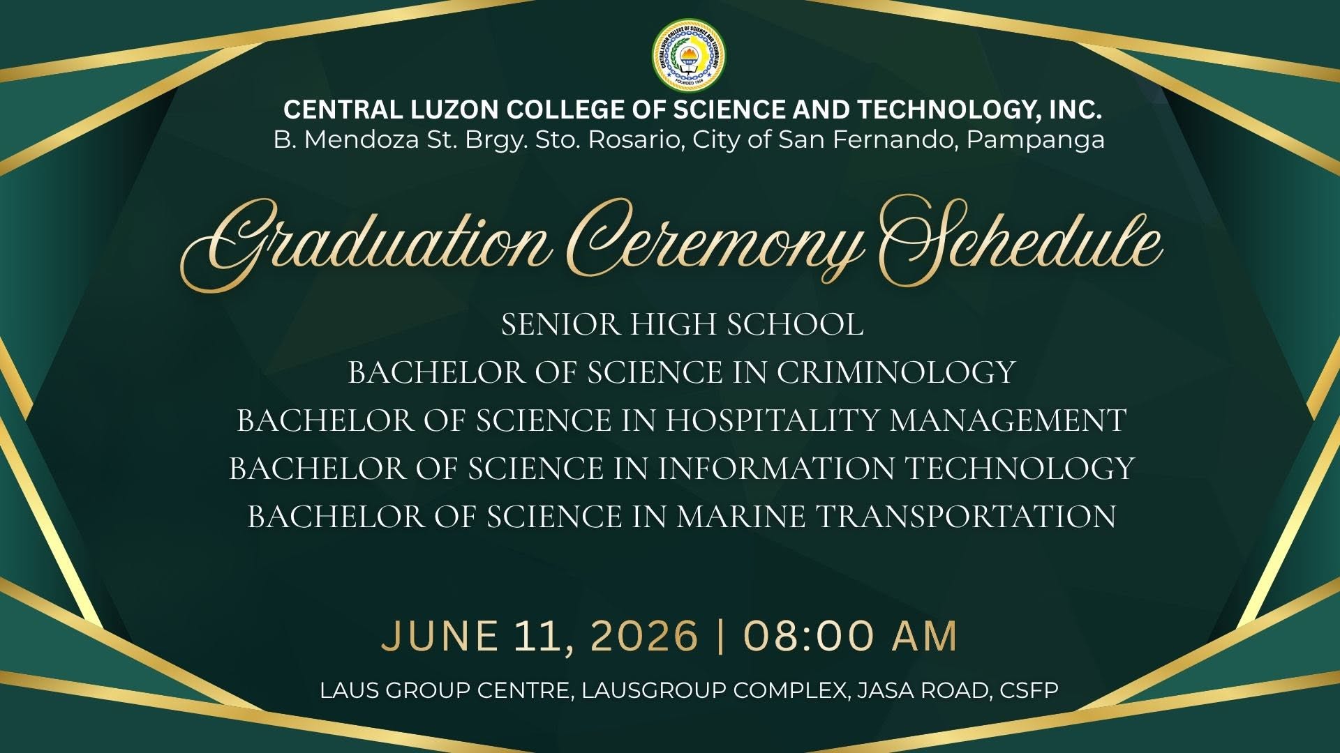 Warmest congratulations to all Candidates for Graduation and Candidates for Completion (CCI) on reaching this important milestone in your academic journey. Your hard work, dedication, and perseverance have led you to this remarkable achievement.